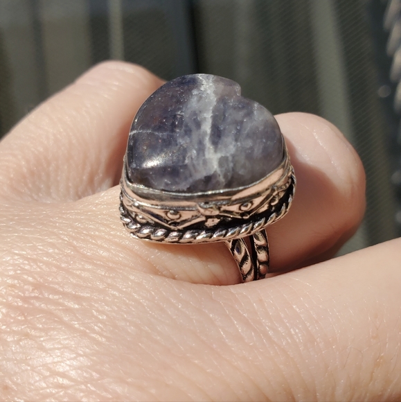 New Heart Shaped Iolite in Sunstone 925 Silver Ring. - Picture 6 of 15